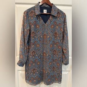 Cabi Provincial Tunic Dress Women’s Size Small Blue Brown Floral Lined